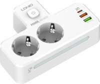 Ldnio 2xUSB-A / USB-C 2 aljzatos elosztó kapcsolóval - Fehér