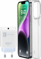 Cellularline Starter Kit Apple iPhone 14 Telefon tok és töltő - Átlátszó/Fehér