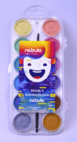 Nebulo 12 gyöngyszínű vízfesték készlet ecsettel 30mm - Vegyes szín