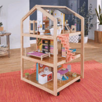 KidKraft Boho Naturals Három szintes stílusos Fa babaház kiegészítőkkel
