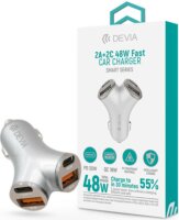 Devia ST112537 Smart Series 2xUSB-C / 2xUSB-C Szivargyújtós Gyorstöltő Adapter 48W - Ezüst
