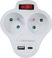 Esperanza ELK311W USB-C / USB-A Hálózati elosztó 2 aljzatos - Fehér