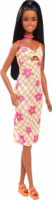 Mattel Barbie Fashionista - Fekete hajú Barbie baba kockás virágmintás midi ruhában