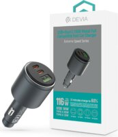 Devia Extreme Speed Series USB-A / 2xUSB-C Szivargyújtós Autós Gyorstöltő 65W - Fekete