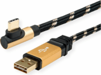 Roline USB-A apa - USB-C apa (90°) Adat- és töltőkábel 0,8m - Arany / Fekete