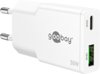 Goobay 75738 Dual USB-A / USB-C GaN Slim Hálózati Gyorstöltő Adapter Készlet 30W - Fehér (2 darabos)