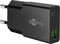 Goobay 75729 Dual USB-A / USB-C GaN Slim Hálózati Töltő Adapter Készlet 20W - Fekete (2 darabos)