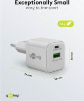 Goobay 65865 Dual USB-A / USB-C Gan Hálózati Töltő Adapter Készlet 20W - Fehér (2 darabos)