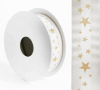 Iris Karácsonyi Csillagos Díszítő textil szalag 25mm/10méter - Fehér/Arany