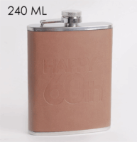 Iris rozsdamentes acél Laposüveg "happy 60th" felirattal barna műbőr tokban 240ml