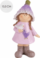Iris dekor műgyanta levendula lány madárral figura 15,5cm - Lila