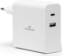 Bluestork PW-NB-65-C-W USB-C / USB-A Hálózati Gyorstöltő Adapter 65W + 1.8m USB-C kábel - Fehér