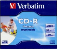 Verbatim CD-R 700 MB, 80min, 52x, normál tok, szélesen nyomtatható, matt,"ID"