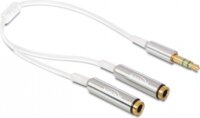 Delock kábel, audio sztereo jack apa, 3.5 mm > 2 x sztereo jack anya, 25 cm, fehér