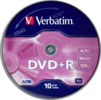 Verbatim DVD+R 4,7 GB 16x, hengeren (AZO) 10db/csomag