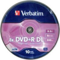 Verbatim DVD+R 8,5 GB, 8x, kétrétegű lemez "Double Layer", hengeren, 10db/csomag